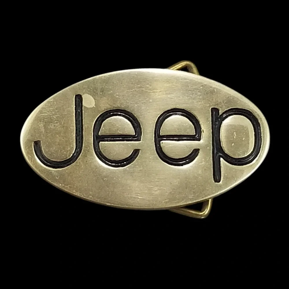 Jeep Belt Buckle Vintage Solid Brass Oval Logo Automotive Accessory‎ Taiwan Made